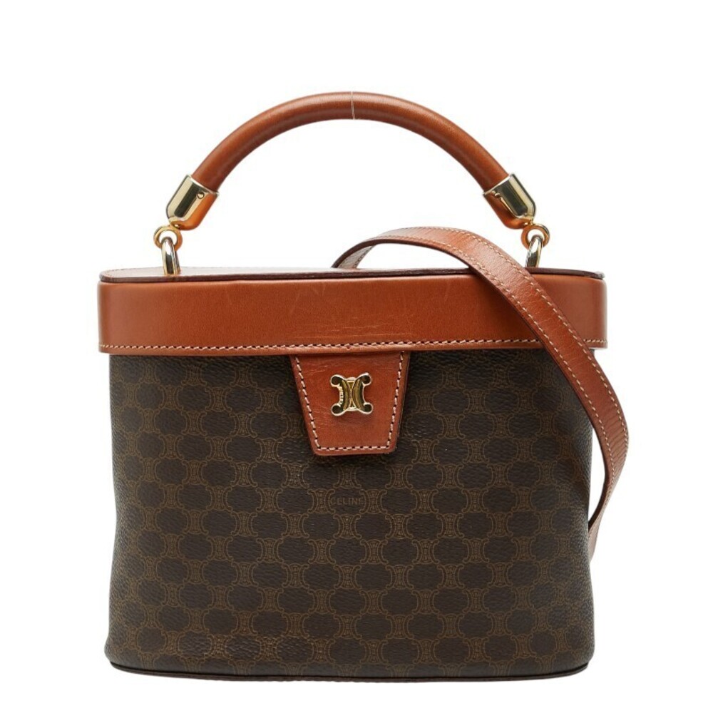 Celine Macadam Vanity Bag Shoulder Brown Leather